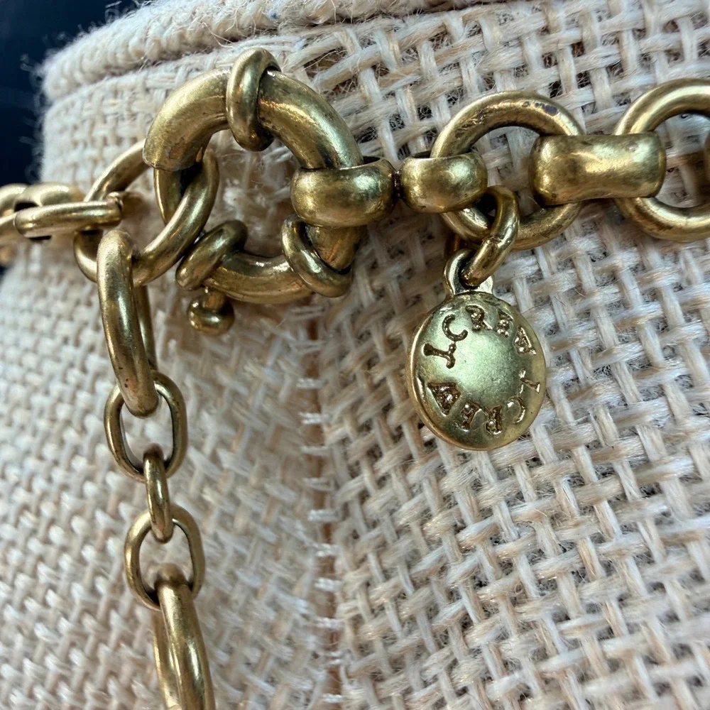 J.Crew Floral Statement Necklace Gold Tone Blue Teal Resin Crystal Flower Bib